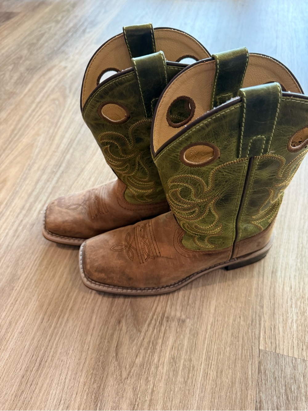 Brown and Green Western Cowboy Boots